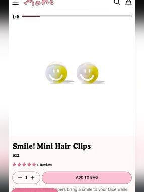 Smiley Face 2 PC Mini Hair Claw Clips in Yellow and White Sparkle By MANE 🆕